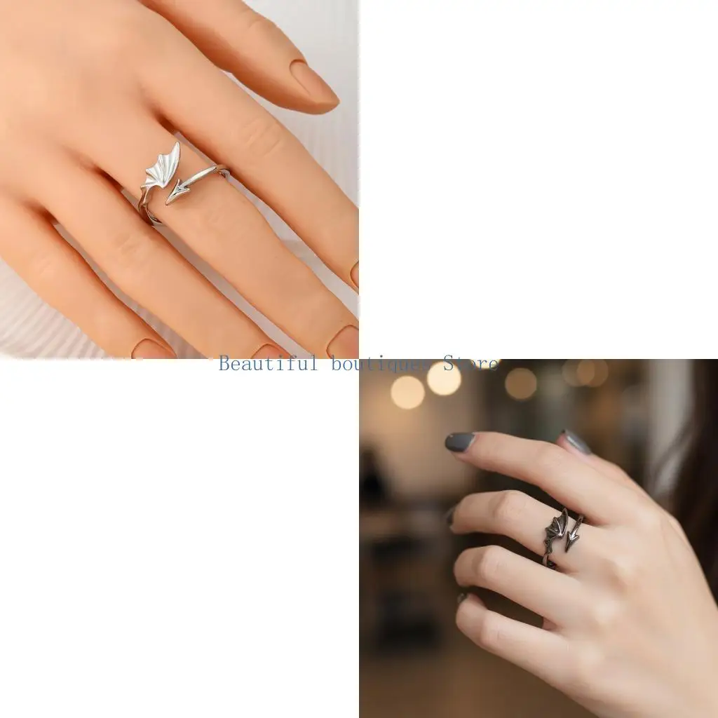 U4LF Angelic Devil Wing Adjustable Band Gothic Couple Jewelry Gift For Him Her