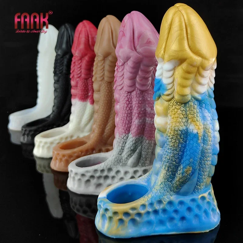 Faak silicone penis sleeve extender multi color reusable conadult sex toys for men delay ejection cock enlargement