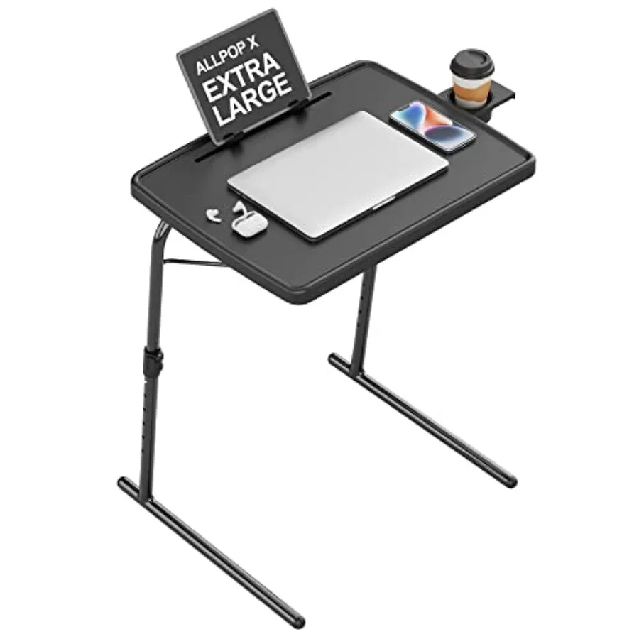 

X TV Tray Table Large TV Dinner Tray for Eating Adjustable Folding Laptop Table with Book Stand Cup Holder and Tablet Slot on C