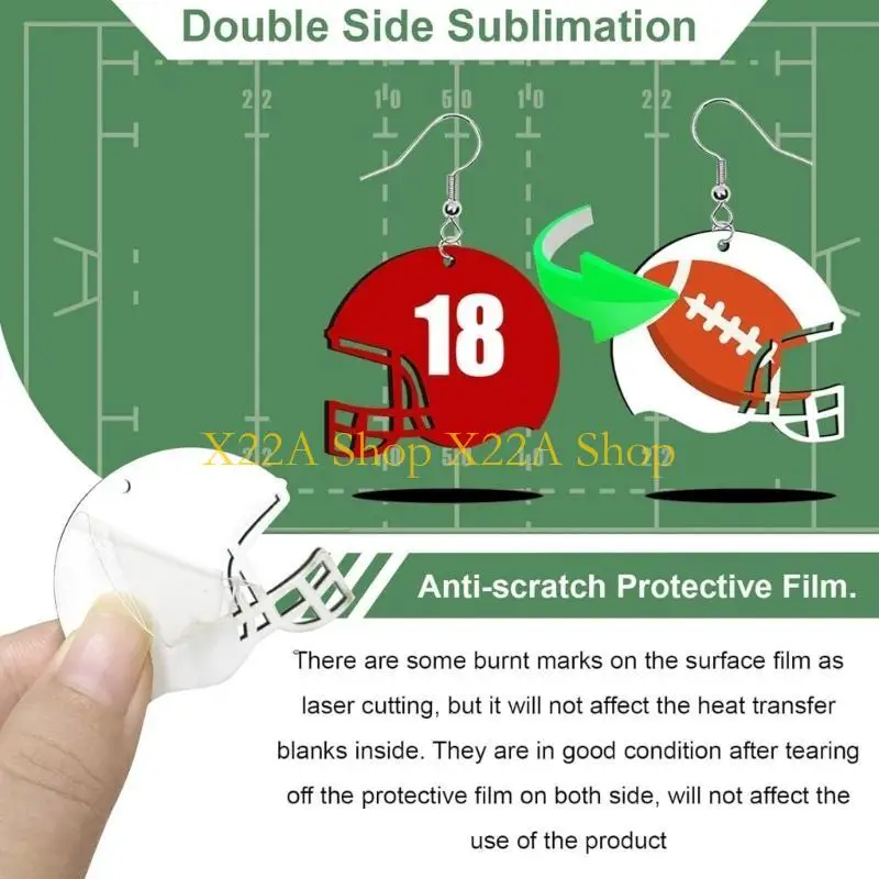 Unique 50 Pcs Heat Transfer Sublimation Earrings Vintage Sporty Earring Helmets/Football DIY Ear Studs Ear Drop Party Ornament