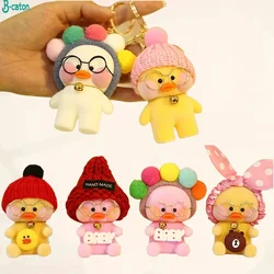 10cm tamanho kawaii lalafanfan pato chaveiro com roupas acessórios bonito mini pato brinquedos de pelúcia para chaveiro pequeno pingente presente