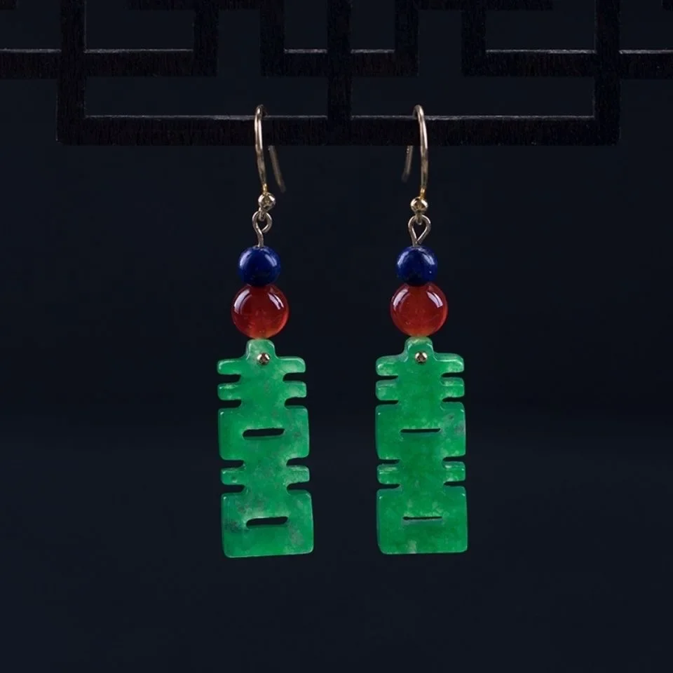 Natural Green Jade Happiness DIY Earrings Charm Jewellery Fashion Accessories Hand-Carved Man Ahd Woman Luck Amulet Gifts