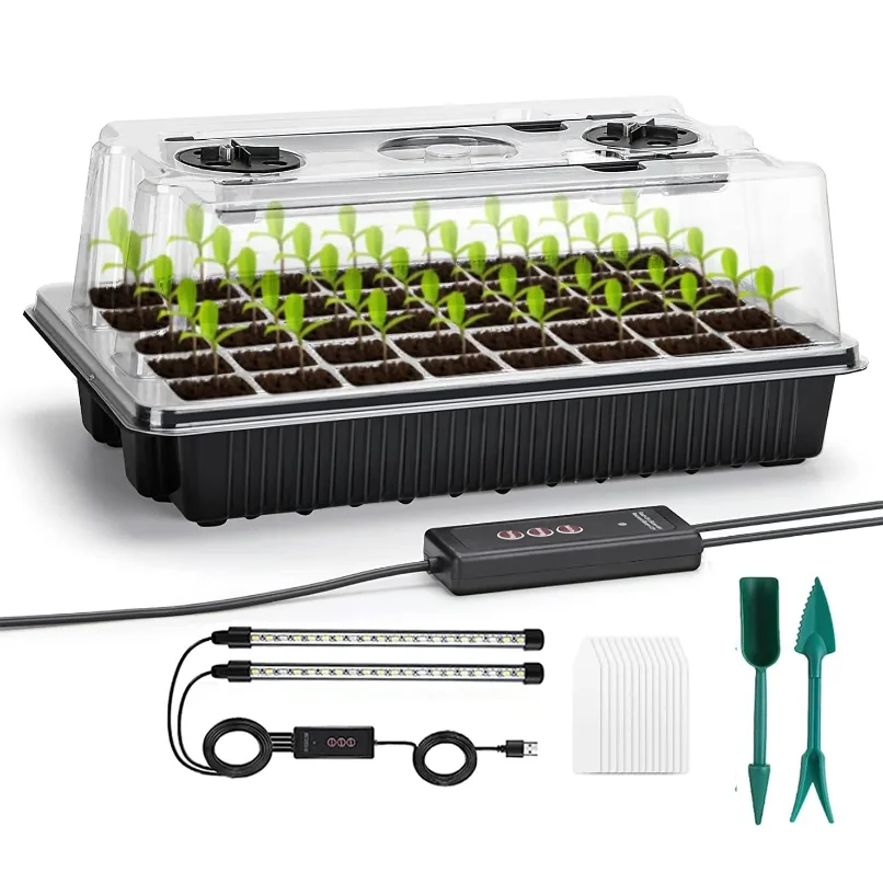 

1 Set, Seed Starter Trays With 2 Long Strip Grow Lights, 40 Cells Seed Starter Kit With Humidity Dome For Home Gardene