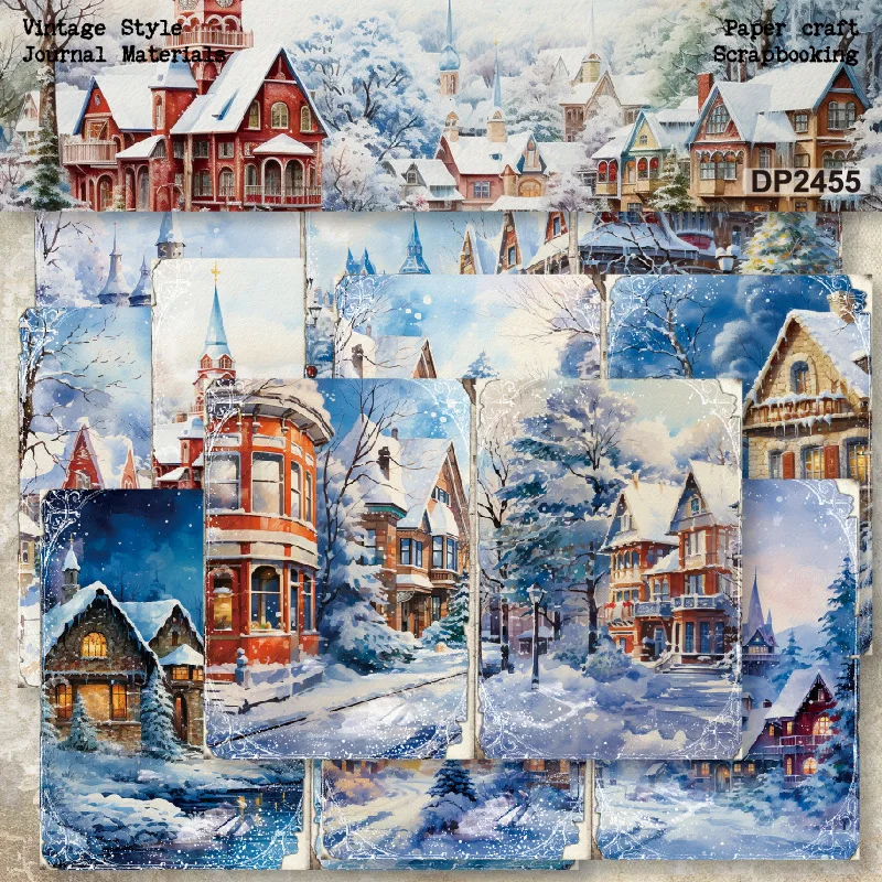 KLJUYP 8sheets A5 Size Winter House Scrapbooking patterned paper Fancy Card Pack Light weight Craft Paper Card