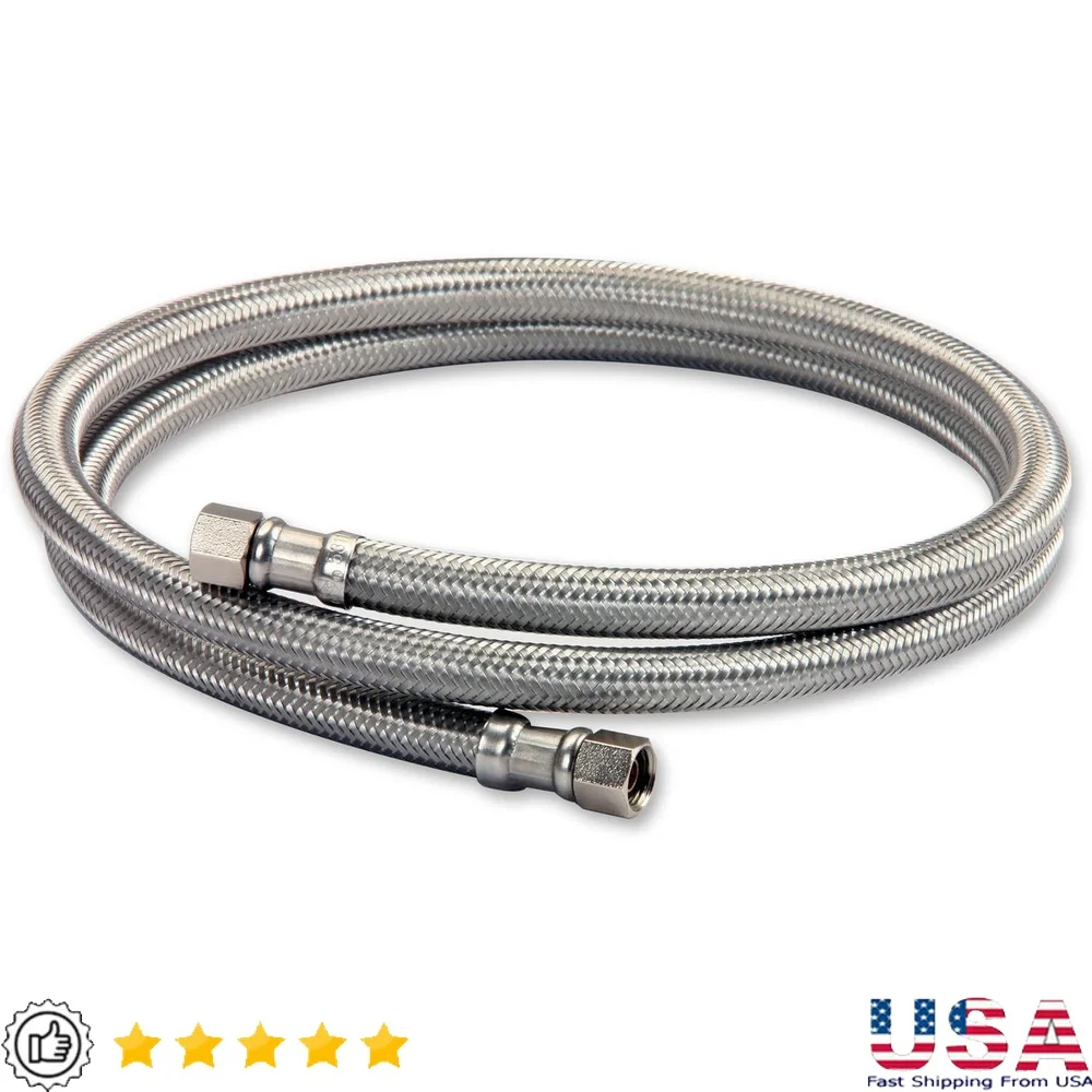 

Lead Free Stainless Steel Braided Ice Maker Supply Line 72 Inch with Two 1/4 Compression Fittings Flexible Hose