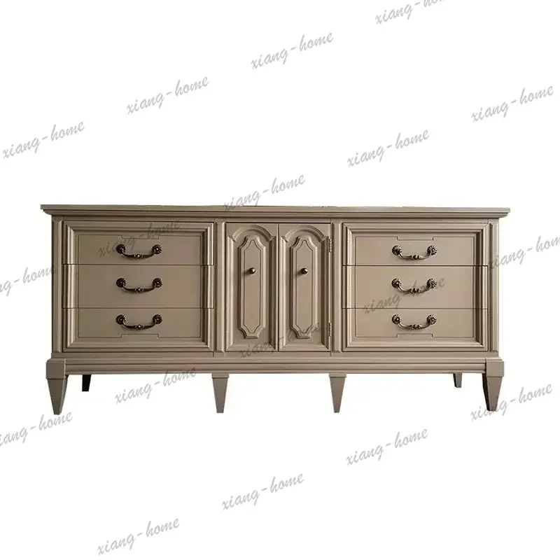 PG country solid wood TV cabinet villa living room contrasting color storage  retro carved storage dining side