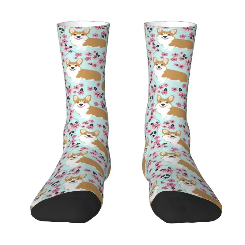 

Corgi Cherry Blossom Floral Dog Mens Crew Socks Unisex Novelty 3D Printed Dress Socks