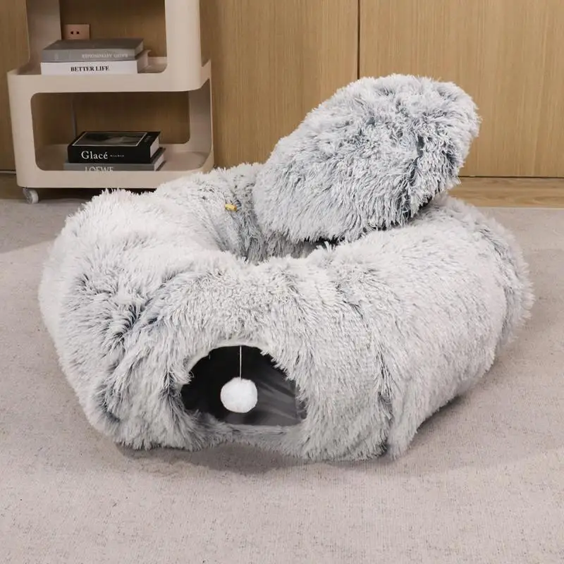 Cat Tunnel Bed Portable Plush Cat Tunnel With Bed Foldable Cat Doughnut Large Cat Bed Cave Washable Round Cat Tunnel For Indoors