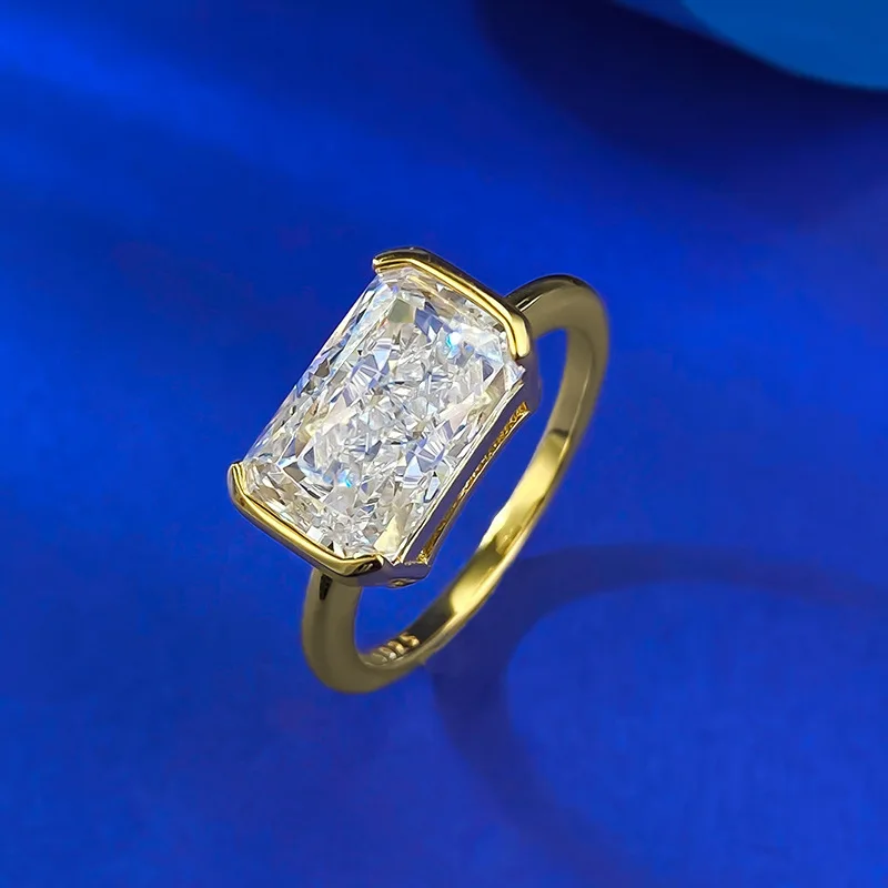 LYCFN 7*11 ملليمتر 4CT سحق الجليد قطع مختبر خلق الياقوت الزركون S925 فضة 18 كيلو مطلية بالذهب النساء خواتم غرامة مجوهرات