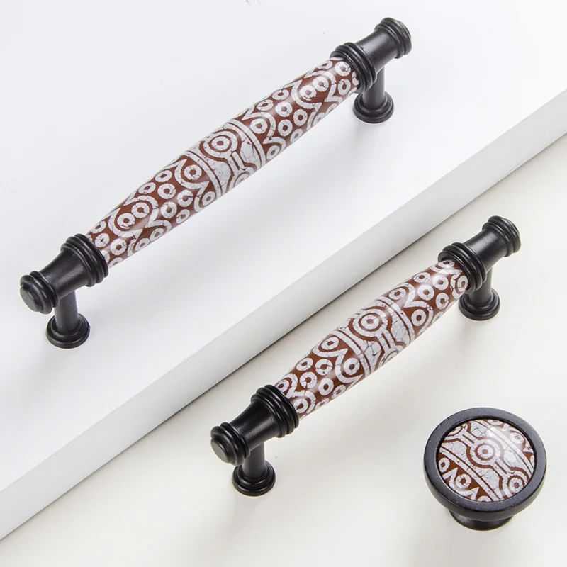 New Chinese Style Wardrobe Cabinet Door Handle Retro Black Drawer Single Hole Knob Creative Ceramic Shoe Cabinet Handle
