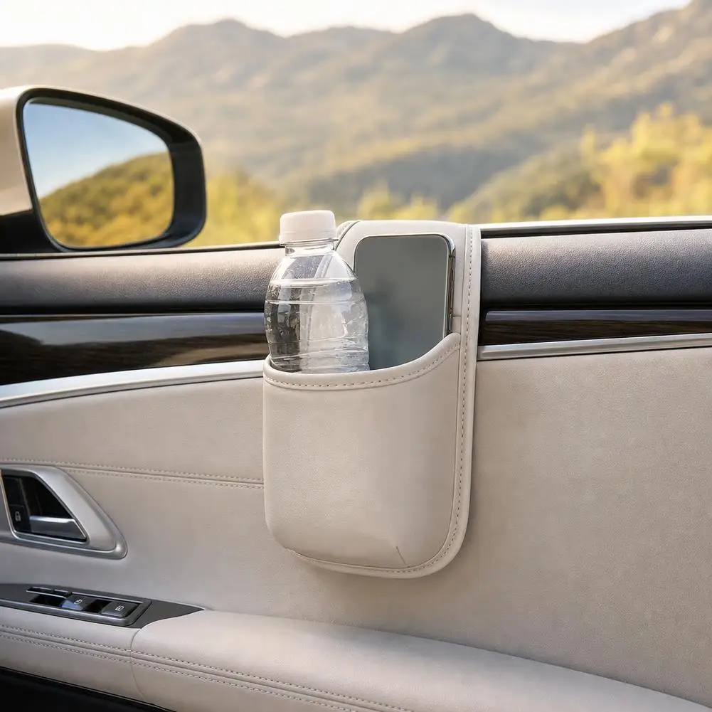 Multifunctional Car Door Hanging Storage Pocket Universal Leather Cup Holder Window Side Storage Bucket Car Interior Organizer