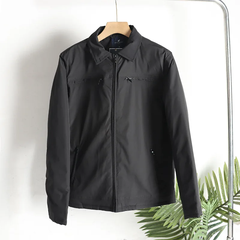

Warm Cotton-Padded Men's Jacket - Stand-Up Collar Solid Color Workwear Motorcycle-Style Coat for Autumn/Winter