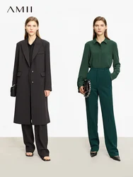 AMII Cappotto di lana minimalista per donna 2024 Giacca lunga autunnale e camicia da donna da ufficio Pantaloni dritti larghi Abbigliamento femminile 12343249