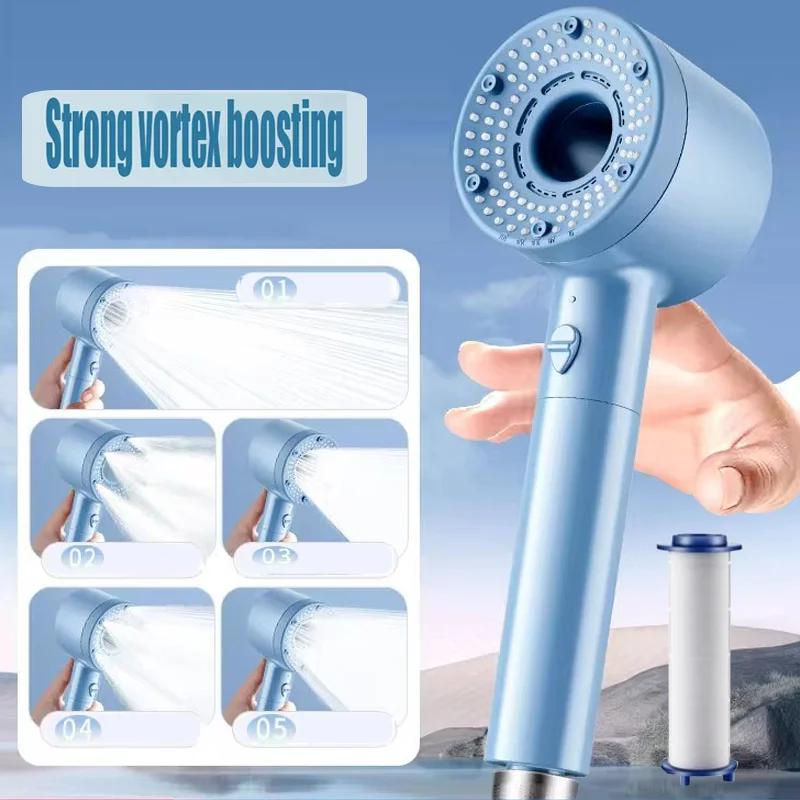 

5-режимная насадка для душа, экономия воды под высоким давлением, насадка для распыления воды с одной кнопкой и фильтром, аксессуары для смесителя для ванной комнаты