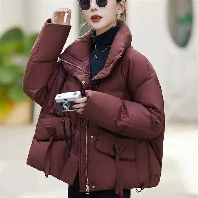 ﻿ Lady Short Down Cotton Jacket 2024 Winter New Fashion Loose Fitting European style Thick And Warm Bread Jacket Padded Parkas X