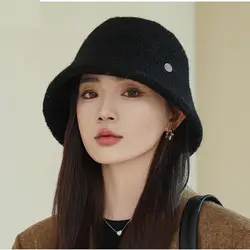 Women's Bucket Hat Autumn Winter Hat Wool Wide Brimmed Sunshade Bob Cap Keep Warm Casual Vintage Lady Hat Accessories