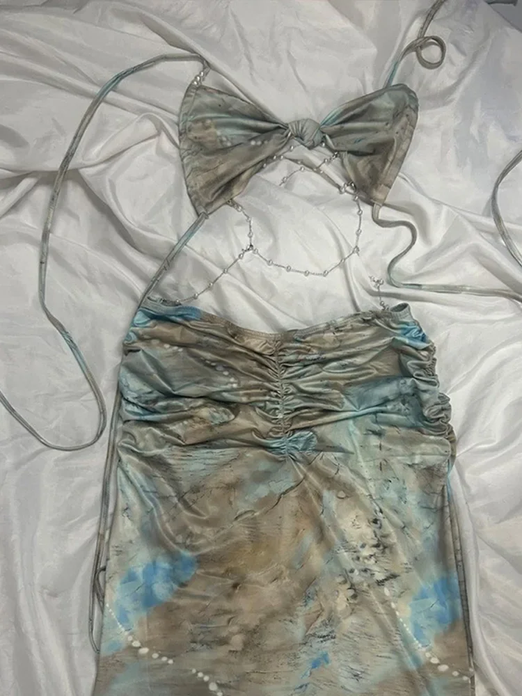 UETEEY 2025 New Summer Beach Cover Up Dress Sexy Hottie V Neck Sleeveless Backless Slim Dress Fashion Laced Up Beach Maxi Dress