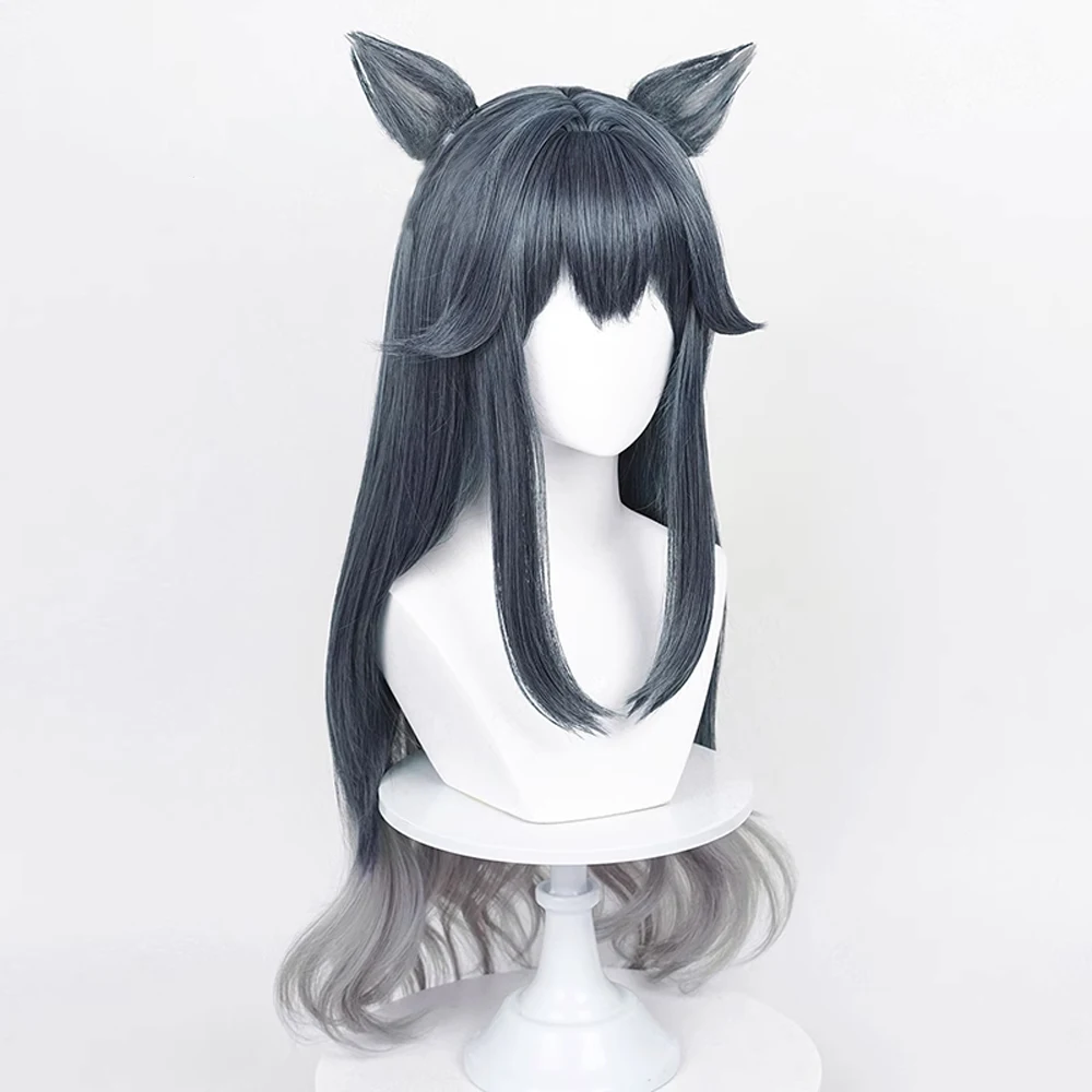 RANYU Texas The Omertosa Wigs Synthetic Long Wavy Blue Gray Gradient Arknights Game Anime Cosplay Hair Wig for Daily Party