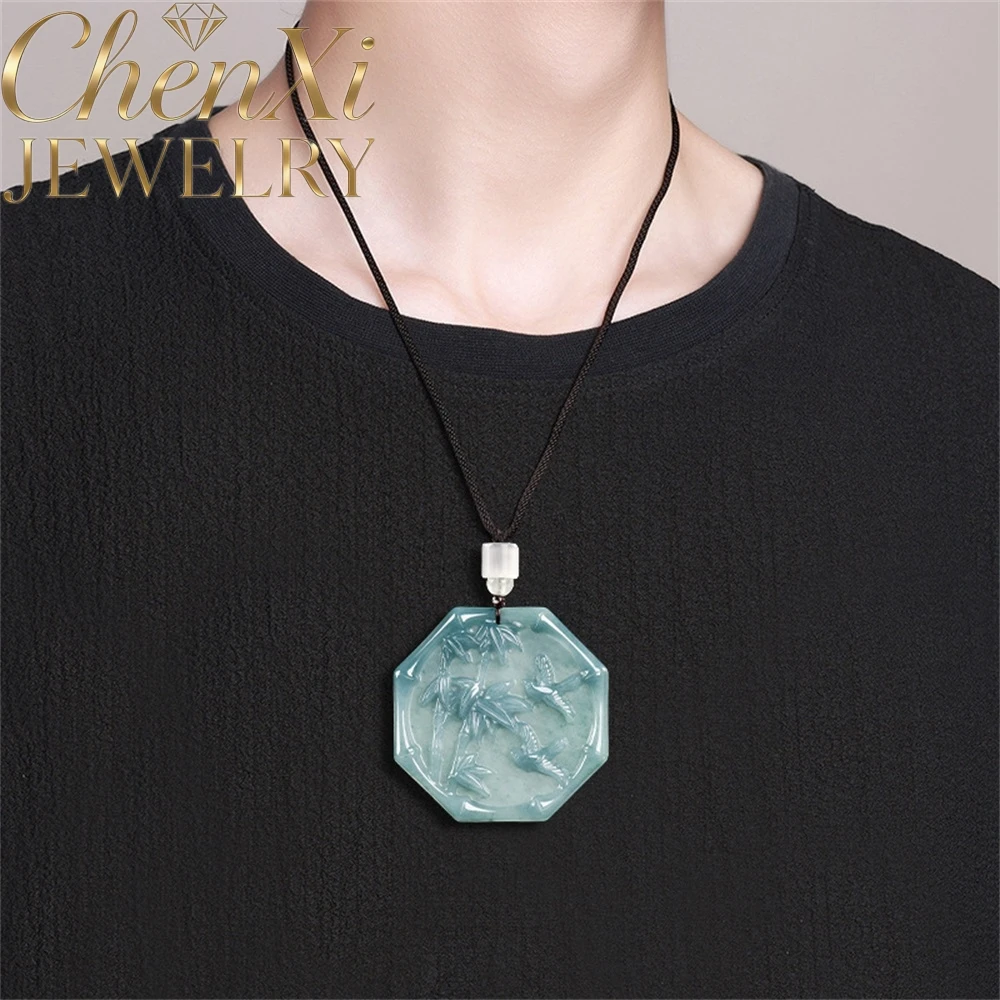 

High-End Natural A-Grade Blue Water Ice-Grade Jadeite Step-By-Step Promotion Pendant Popular Simple Luxury Quality Jewelry Gift