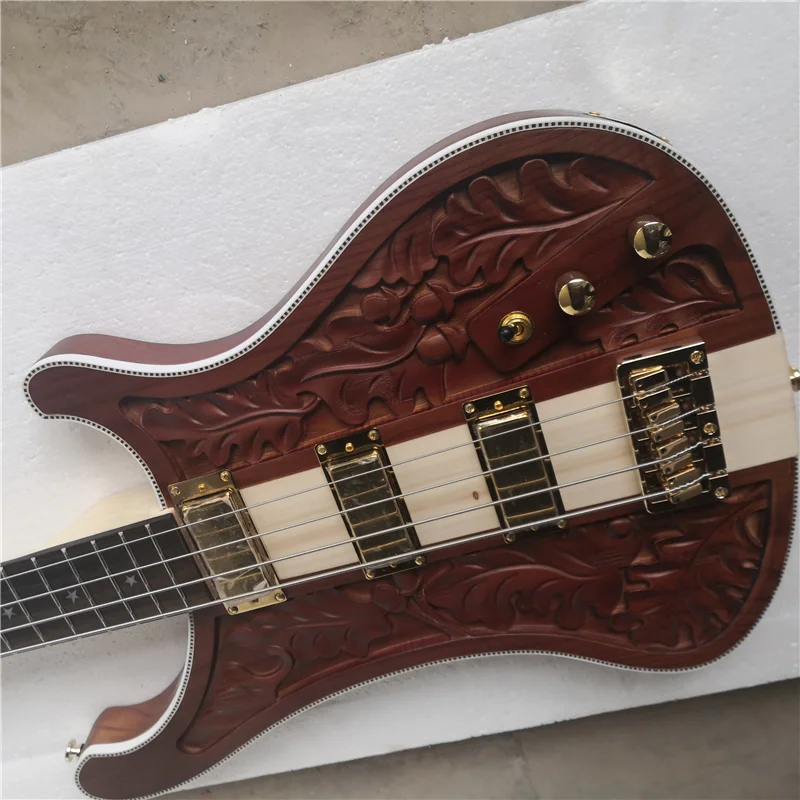 LR Regular Carved Pattern 4-String Electric Bass Guitar Customizable Favorite Color Free Shipping