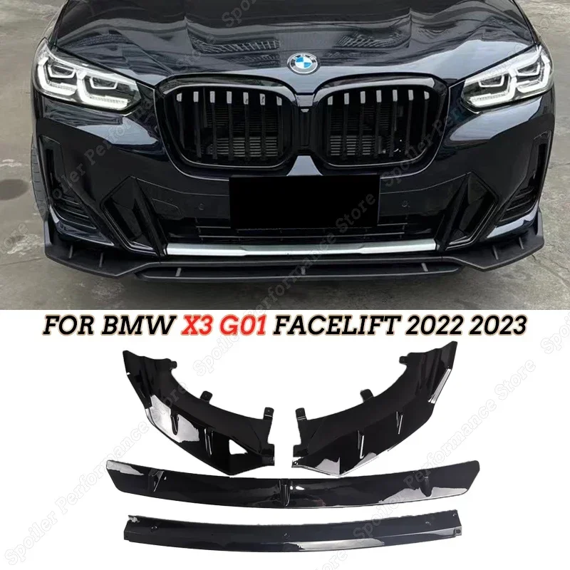 4Pcs Gloss Black Car Front Bumper Splitter Lip Diffuser Body Kit Spoiler Guard Trim Tuning For BMW X3 G01 Facelift 2022 2023