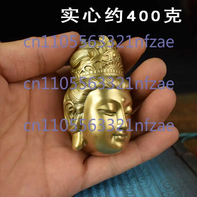 

china copper solid Guanyin Bodhisattva Buddha head pendant statue netsuke gift