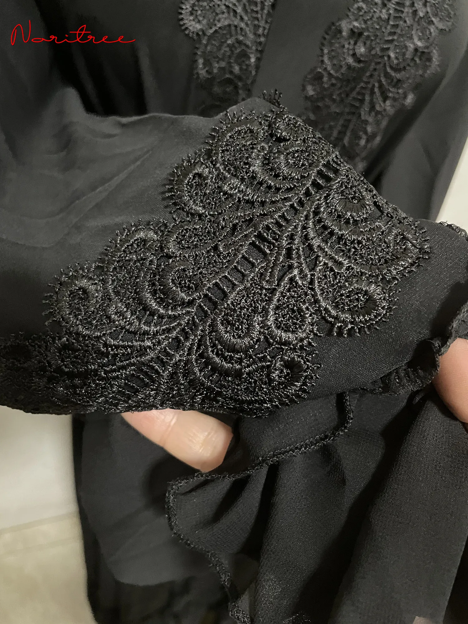 Fashion Lace Stitching Muslim Abaya Dubai Full Length Flare Sleeve Lace Abaya Dubai Turkey Muslim Islam Robe With Belt WY1391