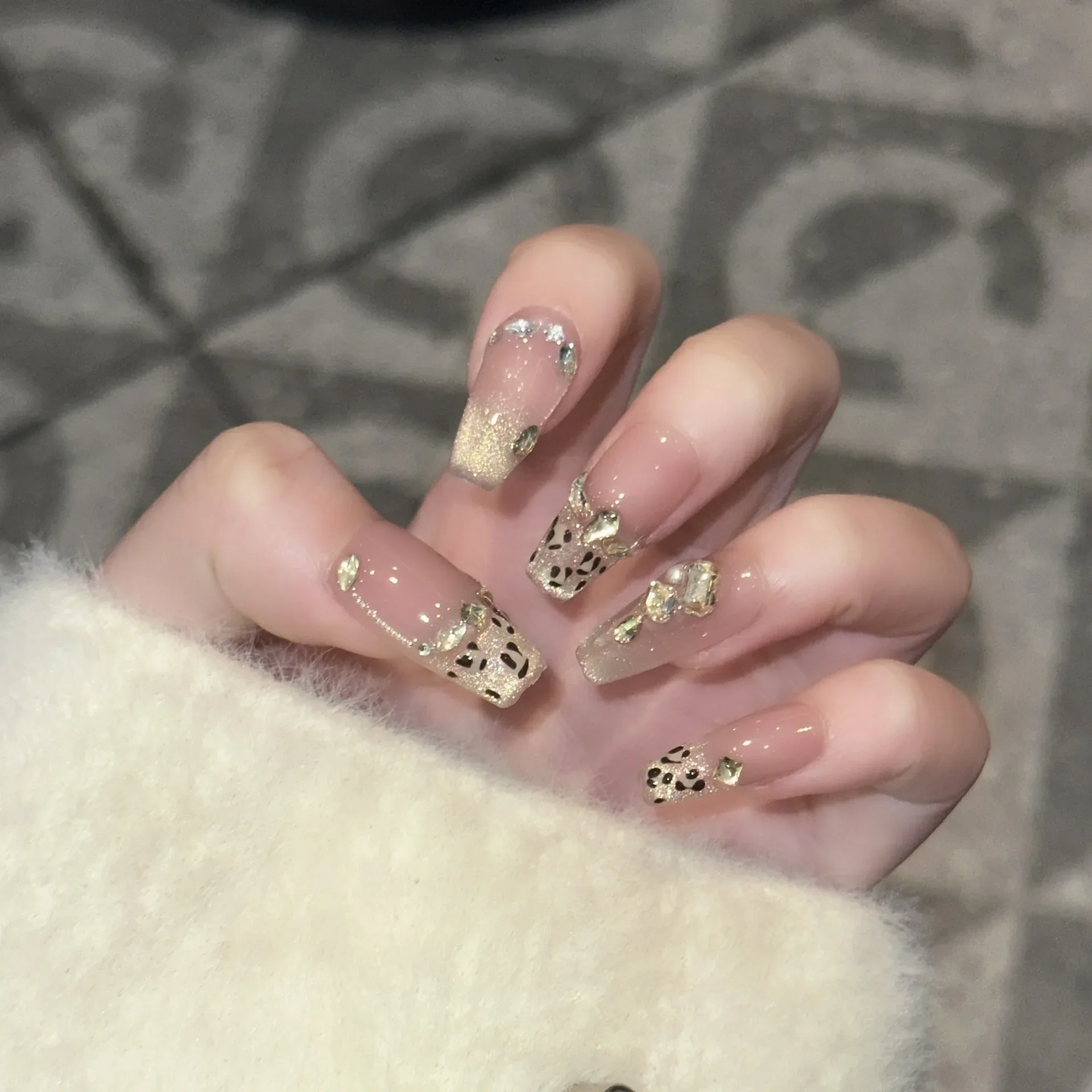 

10pcs Handmade Press on Nails Sunset Molten Gold Leopard French Cat Eye Full Cover Nail Removable Wearable Nail for Wedding Wear
