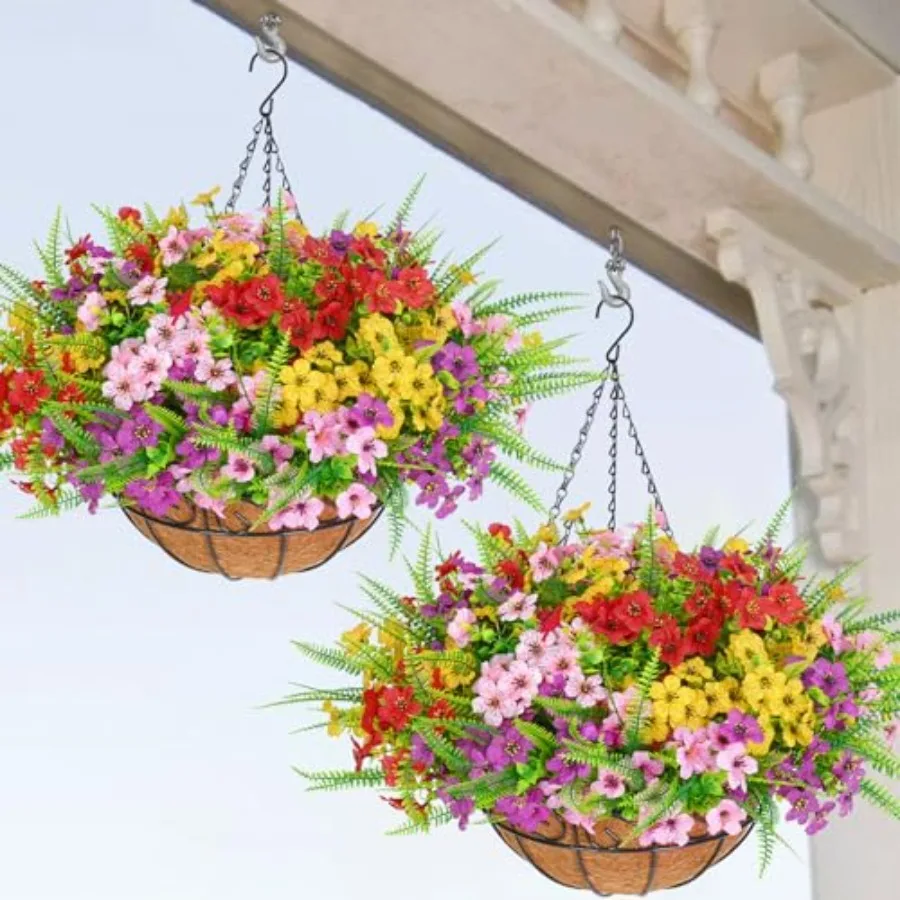 

Artificial Hanging Flowers for Outdoors, UV Resistant Fake Flowers with Hanging Baskets, Artificial Flowers for Decoration Outd