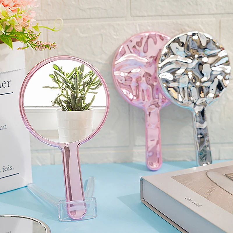 Espelho cosmético circular portátil para mulheres, mini espelho de maquiagem de mão, espelho de mesa, viagem, beleza, bolsa