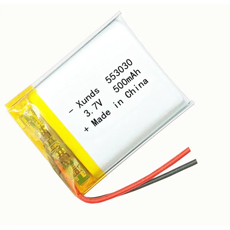 แบตเตอรี่ลิเธียมลิเธียมลิเธียมลิเธียมลิเธียมลิเธียม553030ลิเธียมแบบชาร์จไฟได้สำหรับจีพีเอส MP3 MP4ของเล่น DVD ไฟ LED หูฟังบลูทูธแบบครอบหัว3.7V 500mAh