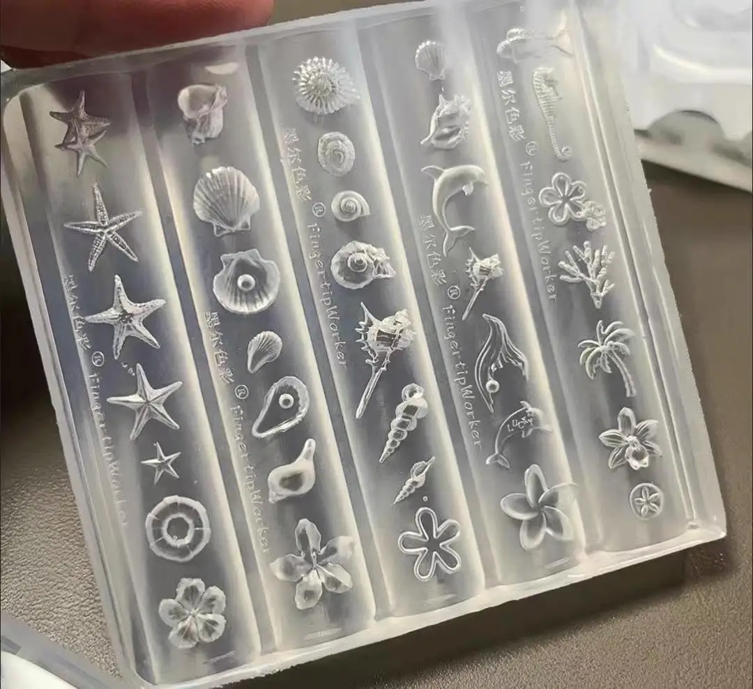 1Pcs Ocean Shell Theme Silicone Nail Mold 3D Conch Starfish Plumeria Coconut Tree Nails Template DIY Seaside Nail Charms Molds