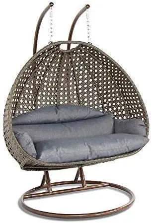 Island Gale® Luxury 2 Person Wicker Swing Chair ((2 Person) X-Large-Plus, Latte Rattan/Charcoal Cushion) Hanging Frame Color