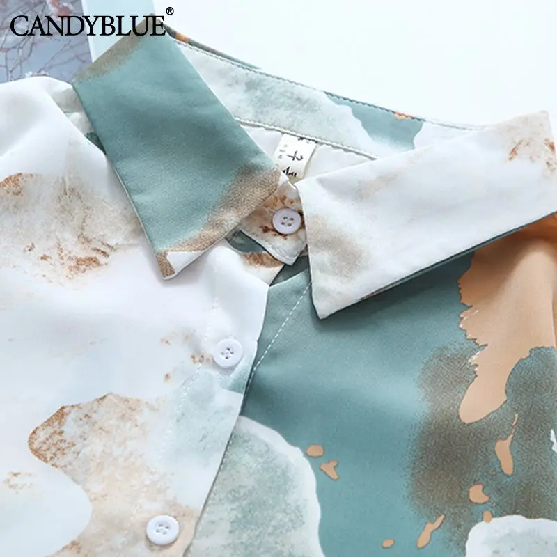 Blusa vintage estampada camuflada para mulheres, camisa de peito único, manga longa, moda coreana, chique, chiffon solto, feminino