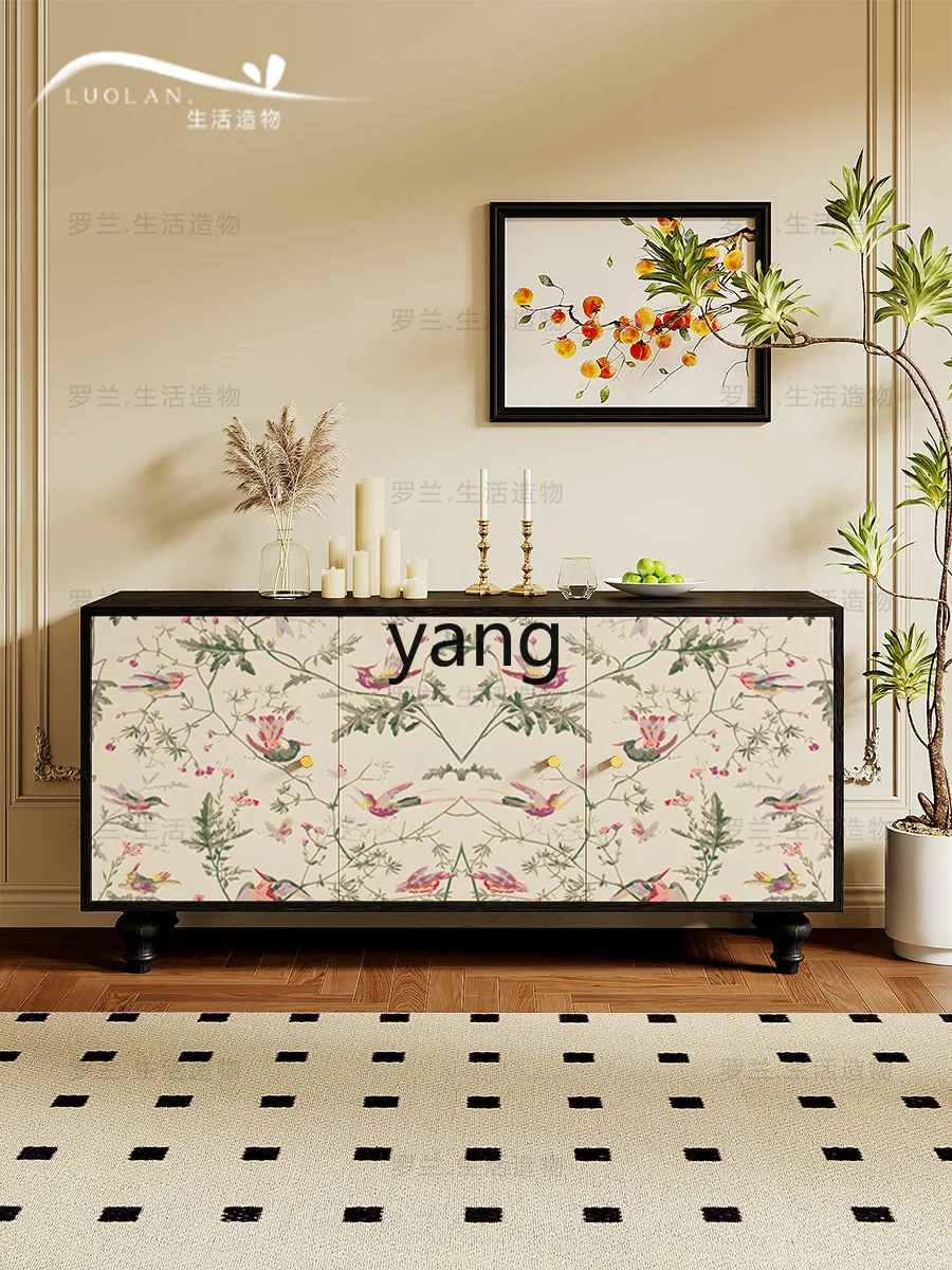 Yjq Cream Style Flower and Bird Sideboard Cabinet Household Solid Wood Kitchen Living Room Wall Integrated Dining Room Storage