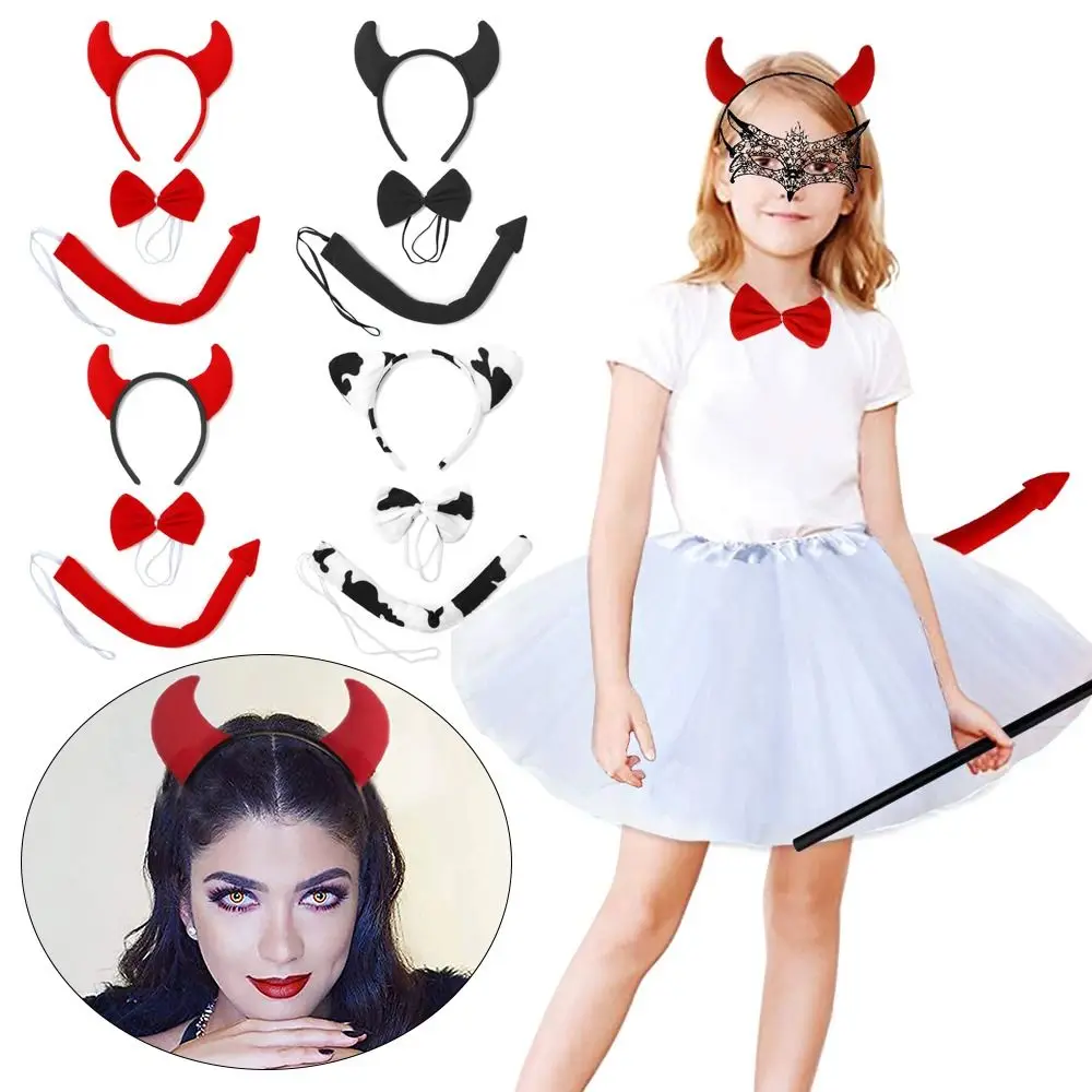 

Red Halloween Devil Costume Set Demon Costume Cosplay Devil Horn Headband Fancy Dress Costume Kit for Halloween Decorations