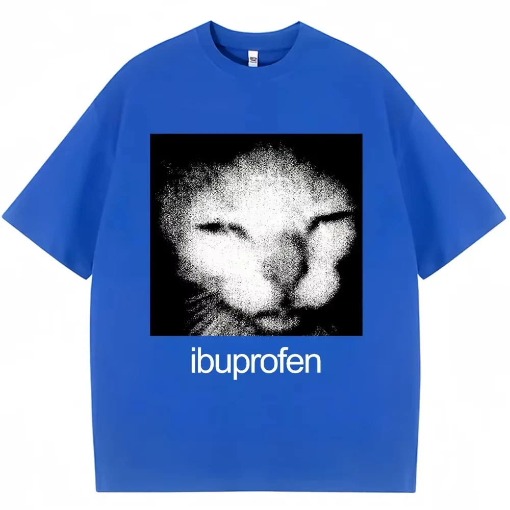 2025Vintage Grappige Ibuprofen Kat Meme Grafische T-shirt Mannen Vrouwen Humor Mode T-shirts Oversized Casual Streetwear T-shirts