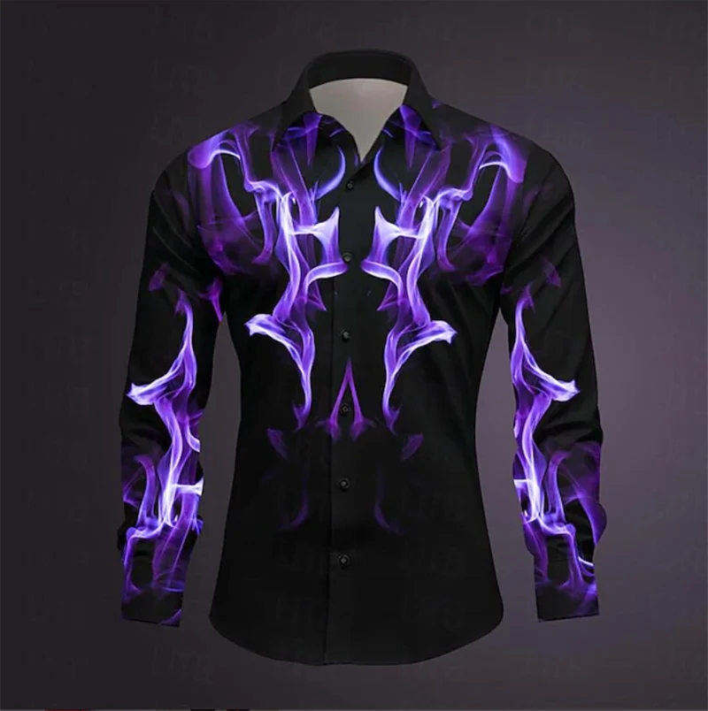 New Men's Western Print Long Sleeve Lapel Shirt Casual Social Men's Long Sleeve 3D Printed Clothing