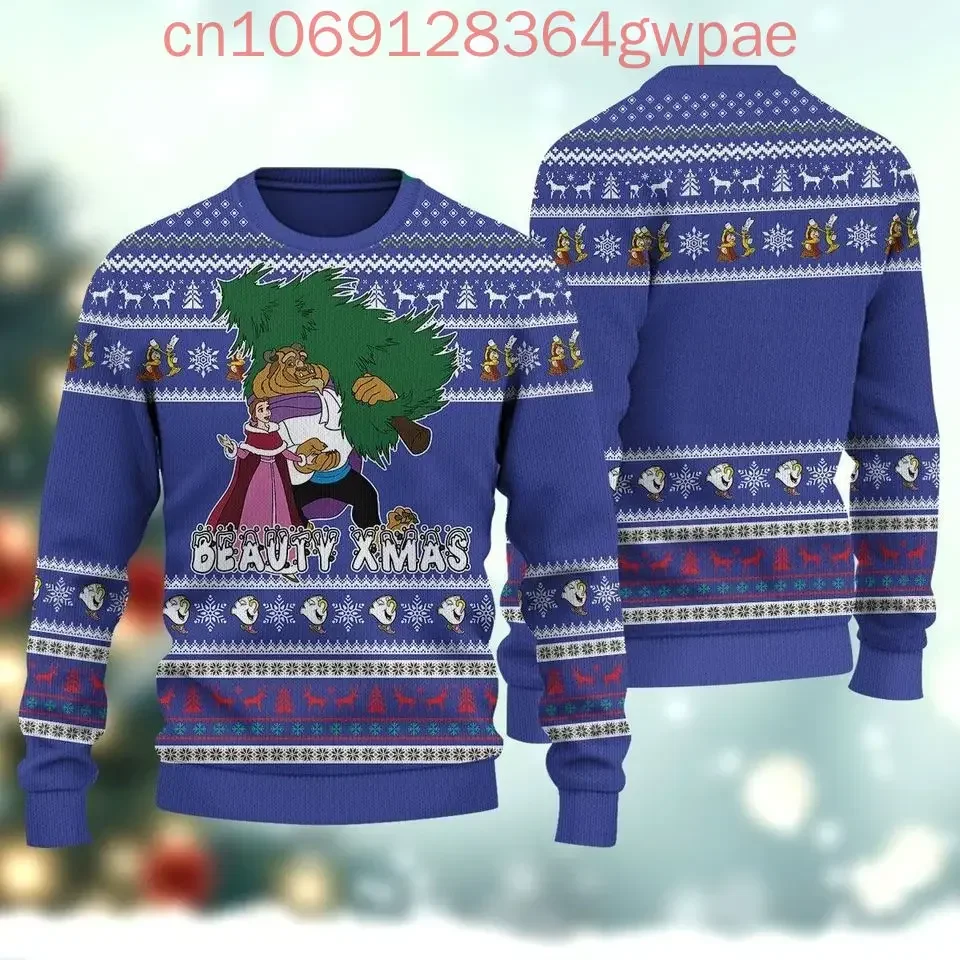 Beauty and the Beast Christmas Sweater Men's Women's 3d Print Ugly Sweater Disney Belle Princess Ugly Christmas Sweater Tops