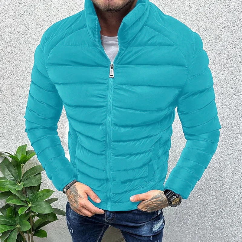 Winter Warm Men\'s Down Jacket Coat Streetwear Casual Slim Fit Stand Collar Zipper Cotton Padded Jackets Men Long Sleeve Coats