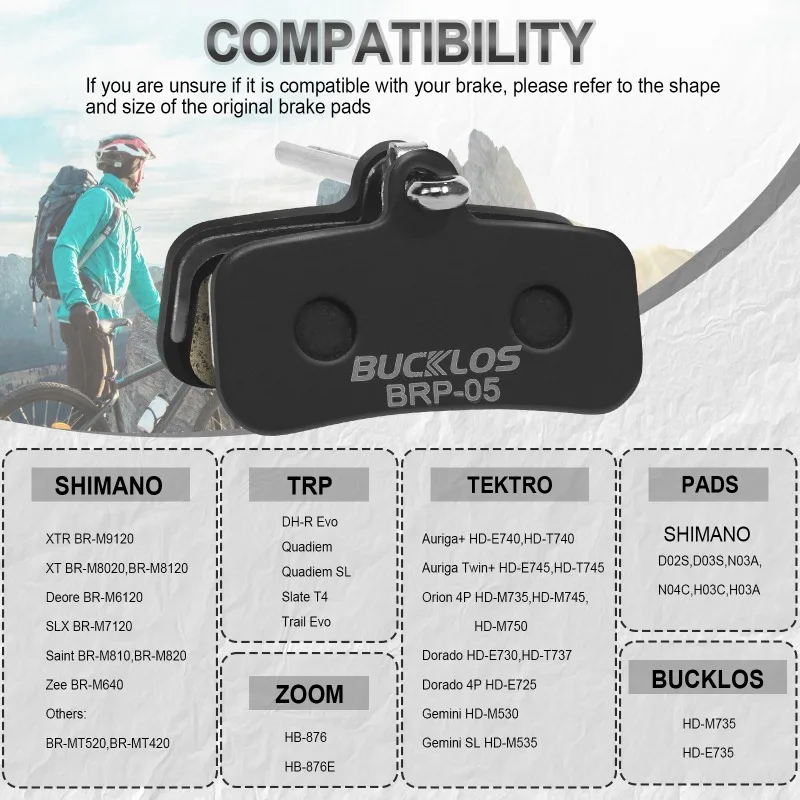 BUCKLOS Resin Bicycle Brake Pads for SHIMANO D02S/D03S N03A Bike Disc Brake Pads MTB Wear-resistant