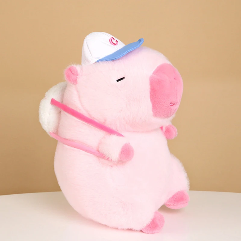Jouets en peluche Capybara rose pelucheux de 25cm, sac à dos de Baseball Kawaii, poupées en peluche, animaux, cadeau d'anniversaire pour enfants, décoration de maison