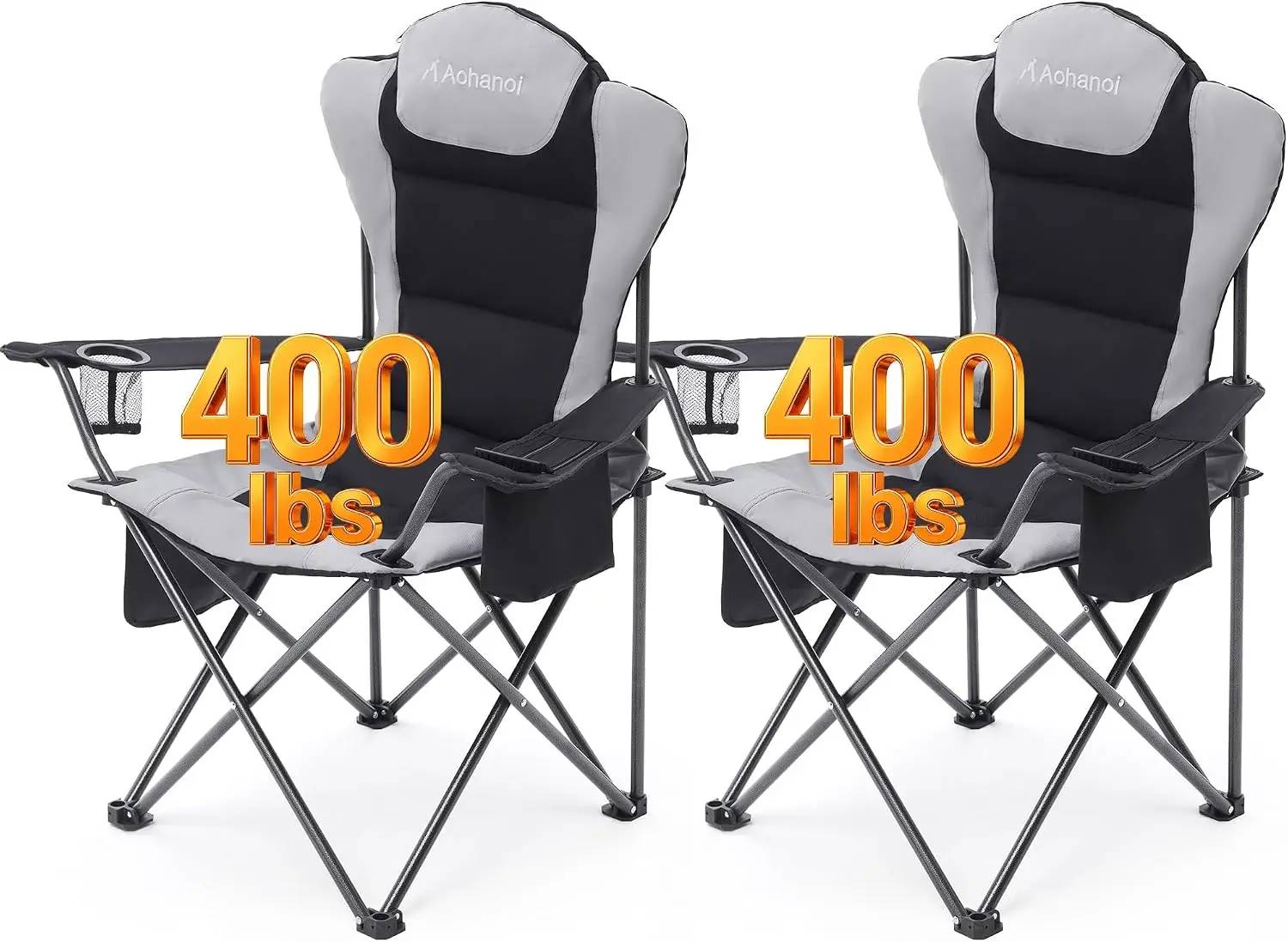 Heavy Duty Camping Chairs Adults Cup Holder Cooler Bag 400lbs Support Hammer Tone Finish 3 Storage Pockets Standard Pivot Point