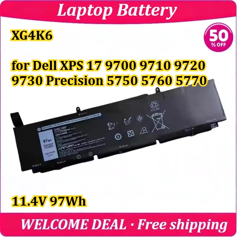 [New] XG4K6 for Dell XPS 17 9700 9710 9720 9730 Precision 5750 5760 5770 Laptop Battery 11.4V 97Wh Replacement Lithium Battery