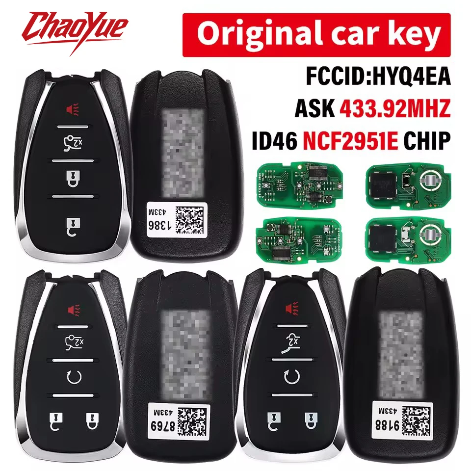 ChaoYue FCC: HYQ4EA Original Smart Remote Key For Chevrolet Cruze 2017-2020 ASK 433MHz ID46 NCF2951E Chip 4/5Buttons No blade