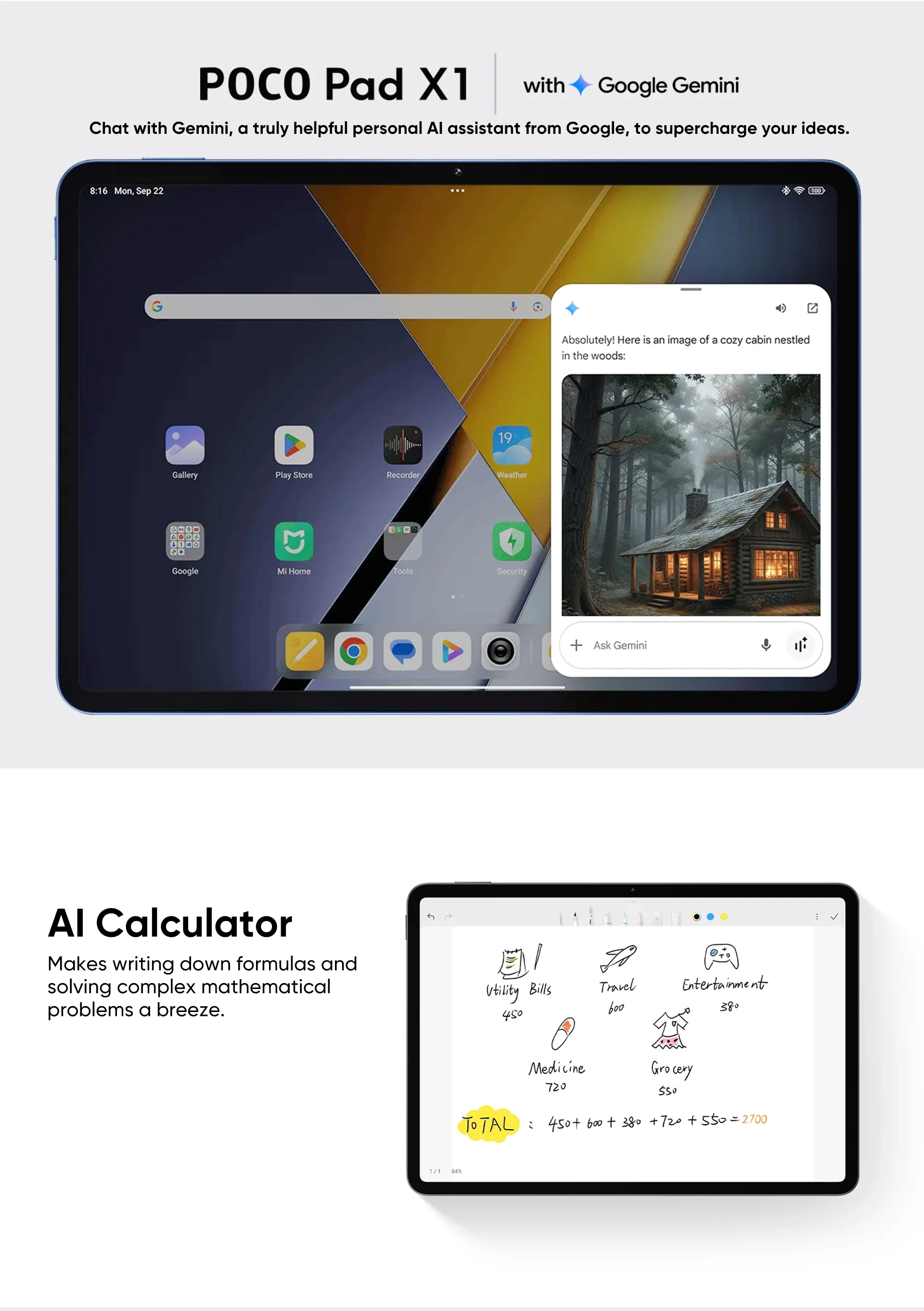 POCO Pad X1 Global Version Tablet 8GB 512GB Snapdragon 7+ Gen 3 11.2' 3:2 3.2K 144Hz Crystal-Clear Display 8850mAh (Typ) Battery 45W Turbo Charging