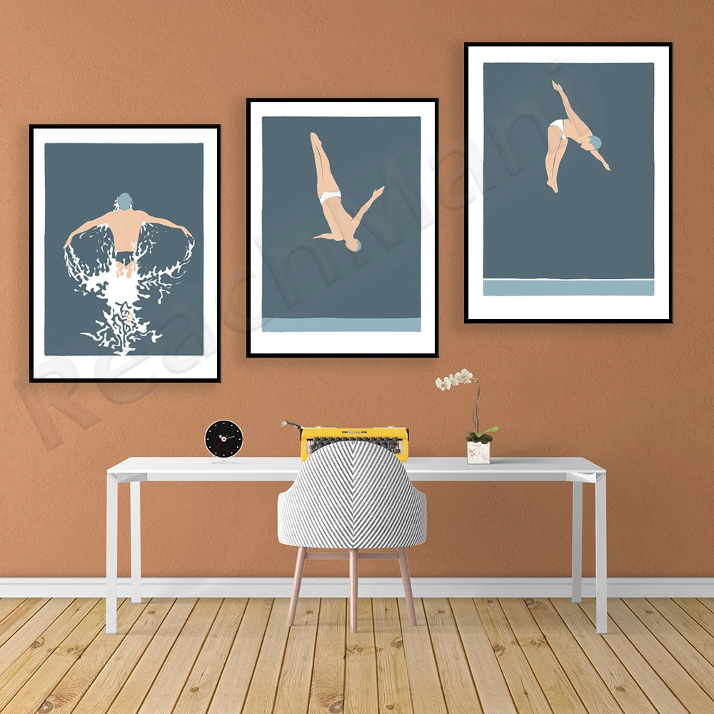 Swimming prints, bathroom wall art decor, vintage diving posters, athlete gifts for swimmers