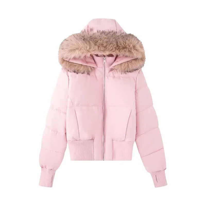 معطف شتوي جديد للنساء من القطن مع غطاء للرأس وسحاب دافئ متعدد الاستخدامات مع ياقة فرو مناسب للتنقل اليومي بأكمام طويلة