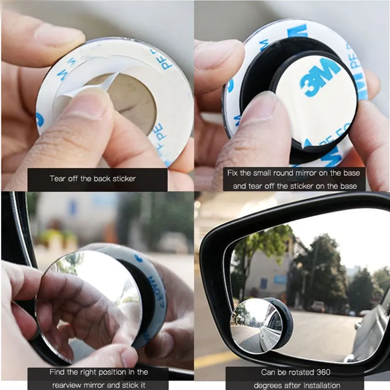 Car Blind Spot Rear View Mirror Wide Angle 360 Degree Adjustable Small Round Mirror Car Reverse Auxiliary Rearview Convex Mirror