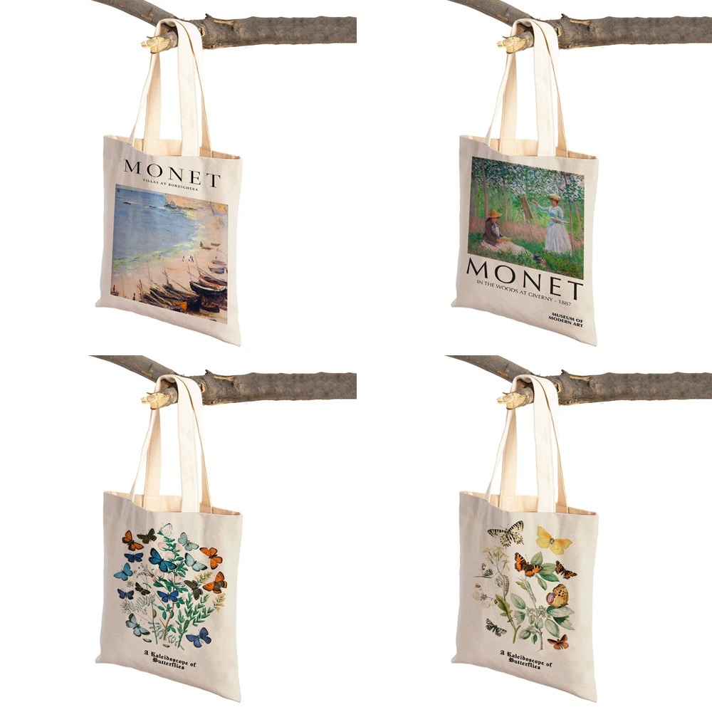 Monet Picasso Parrot Butterfly Mountain Shopping Bag Double Print Eco Casual Nordic Shopper Bags Lady Canvas Tote Women Handbag